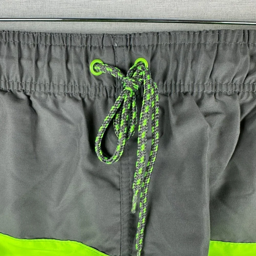 GEORGE MEN'S SWIMMING BOARD SHORTS GRAY AND NEON GREEN DRAWSTRING SIZE XL 40-42